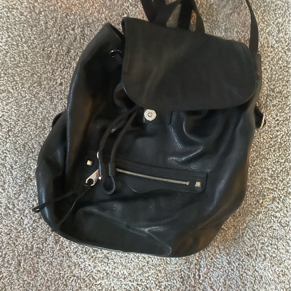 Rebecca Minkoff Drawstring Black Leather Backpack with Flap
